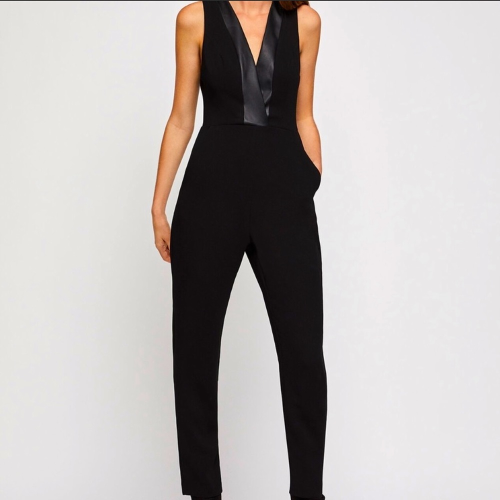 BCBGeneration Jumpsuit Faux Leather Trim Tuxedo